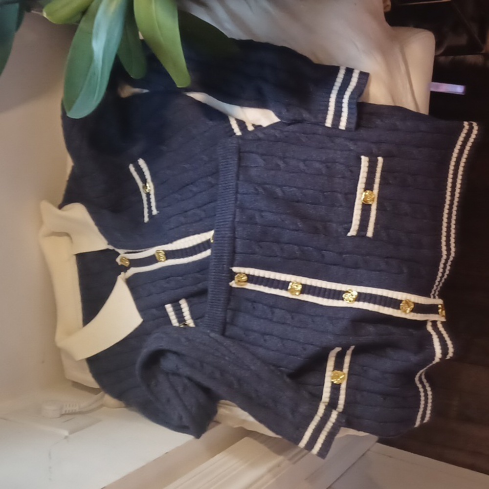 MICAS Navy Blue Soft Stretch Cable Knit Cardigan & Mini Skirt Set XL - Picture 6 of 6